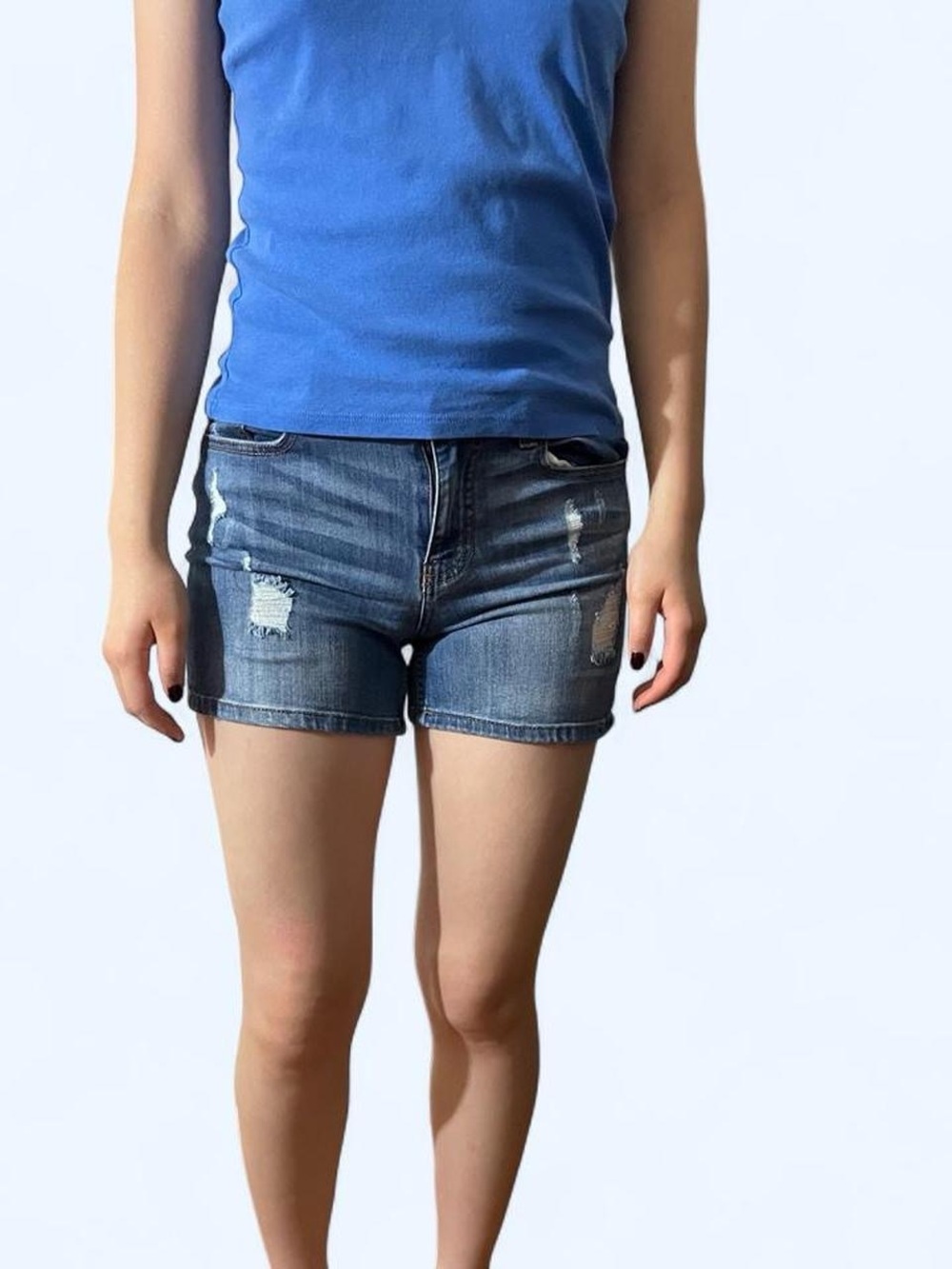 Indigo Rein Blue Distressed Denim Jean Shorts